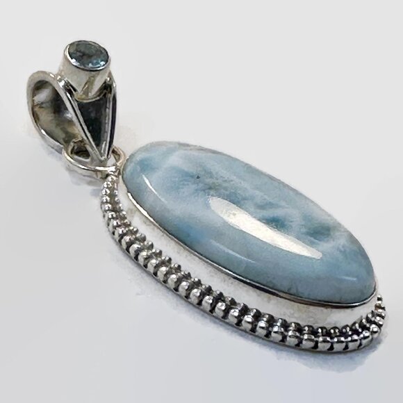 Larimar Pendant, Blue Topaz, Sterling Silver,  2" Long, Dolphin Stone - Picture 4 of 4
